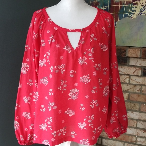Universal Thread Tops - *Stylish* 1X Red Floral Peasant Blouse